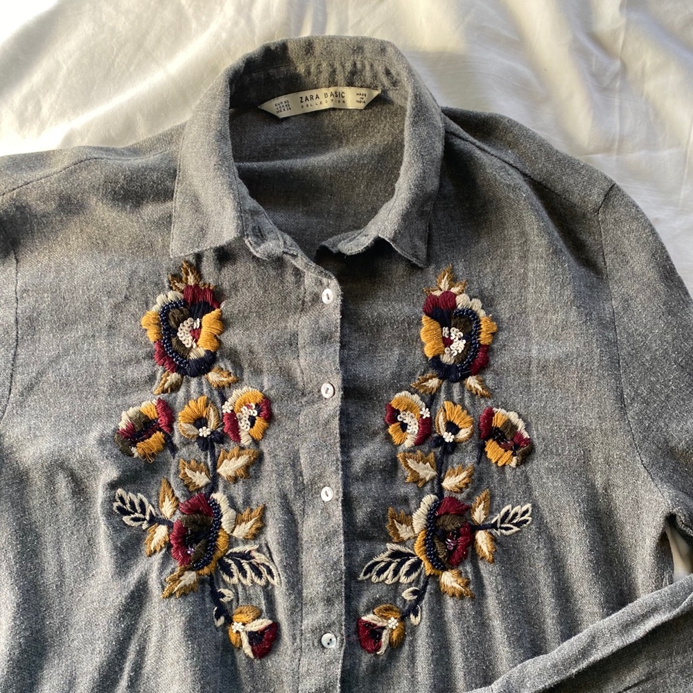 Zara Embroidered Grey Dress
